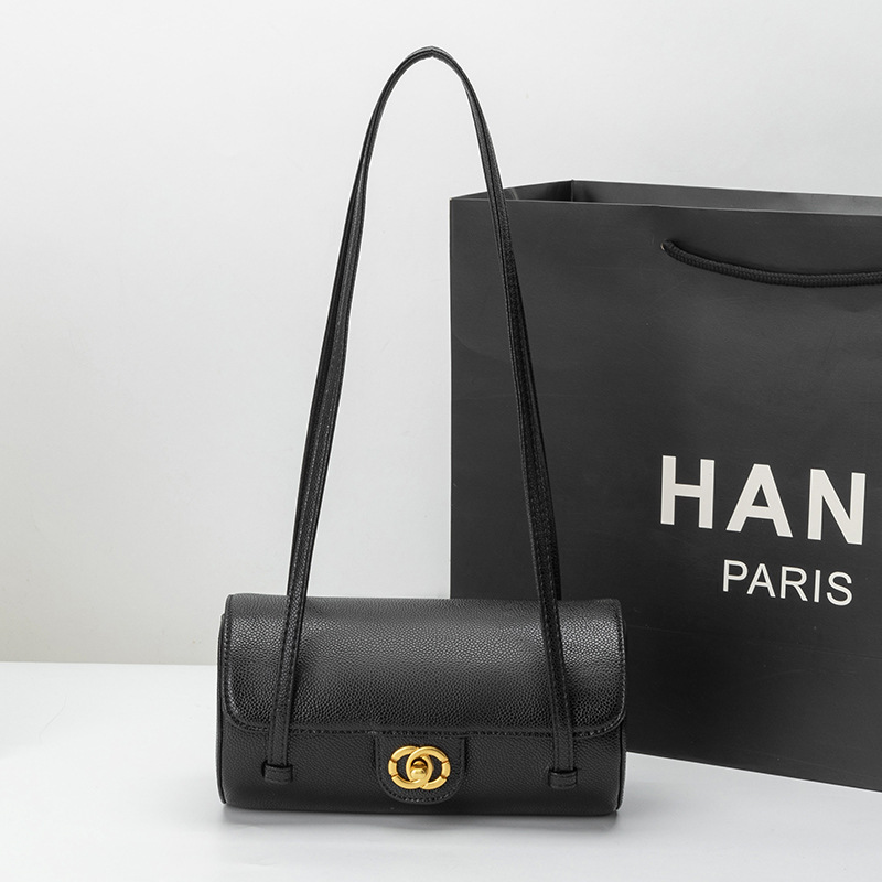 2026 Spring/Summer New Style Chanel-Inspired Caviar Cylinder Underarm Bag for Women, Small and Exquisite Bowling Shoulder Bag