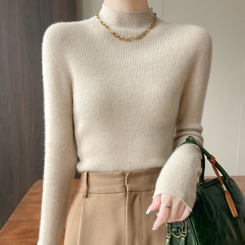 Half Turtleneck Bottoming Shirt for Women, Autumn and Winter Knitted Knitwear with Thickeneded Slim Fit Black Long-Sleeved Knitted Knitwear Top Popular