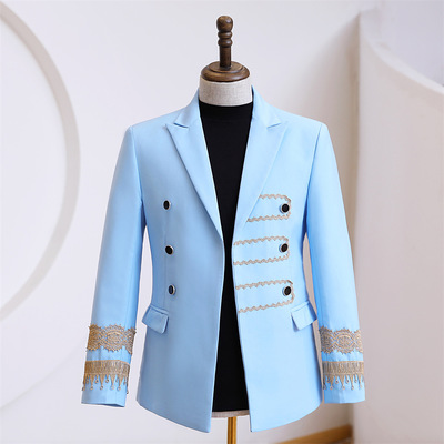 Male youth sky blue concert rehearsal perform blazers palace style jazz dance dress wedding party suit male singer host DS west stage costumes