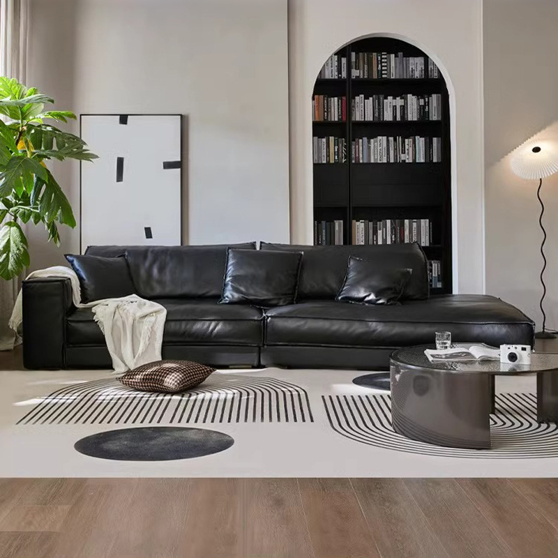 Budapeste sofá de esquina diseñador de gran casa de piso plano negro sofá de cuero sofá plumón