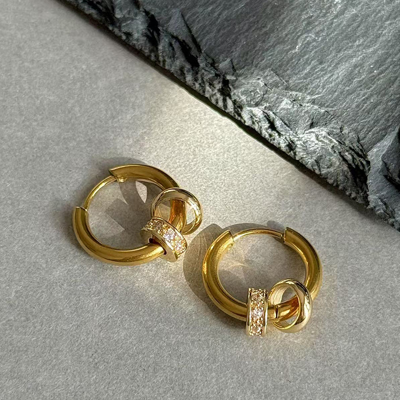 1 Pair Vacation Simple Style Solid Color Inlay Titanium Steel Zircon Earrings display picture 4