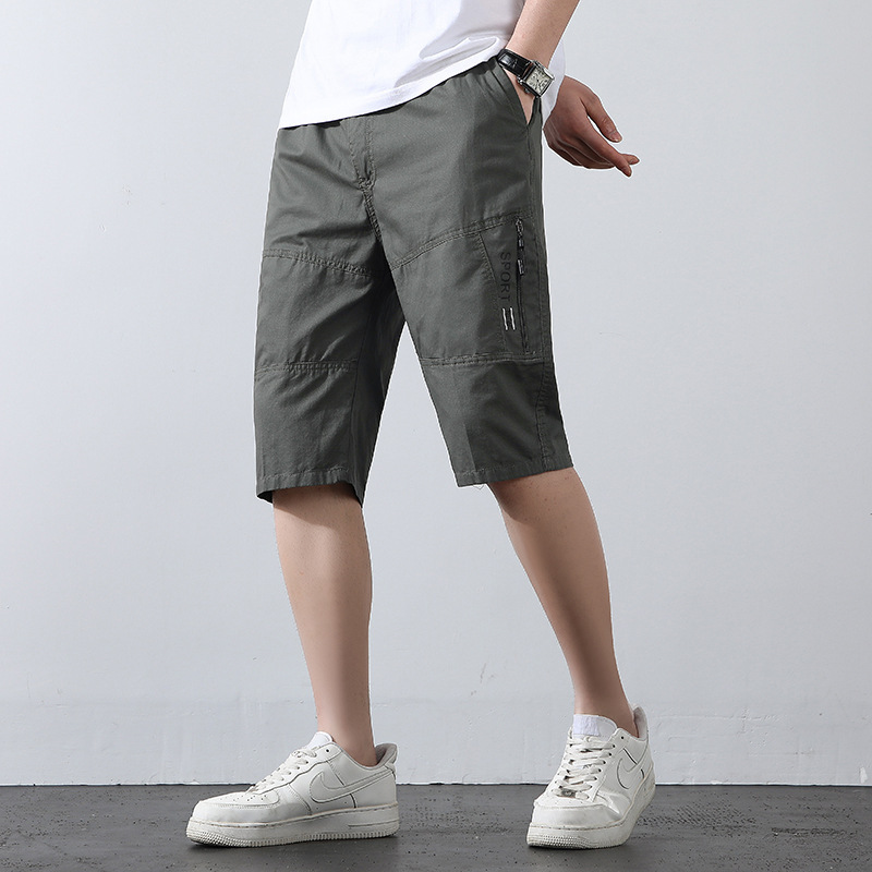 Cotton Capri Pants Middle-aged Men's Cotton Shorts Dad Summer Thin Casual Pants Beach Loose plus size Pants