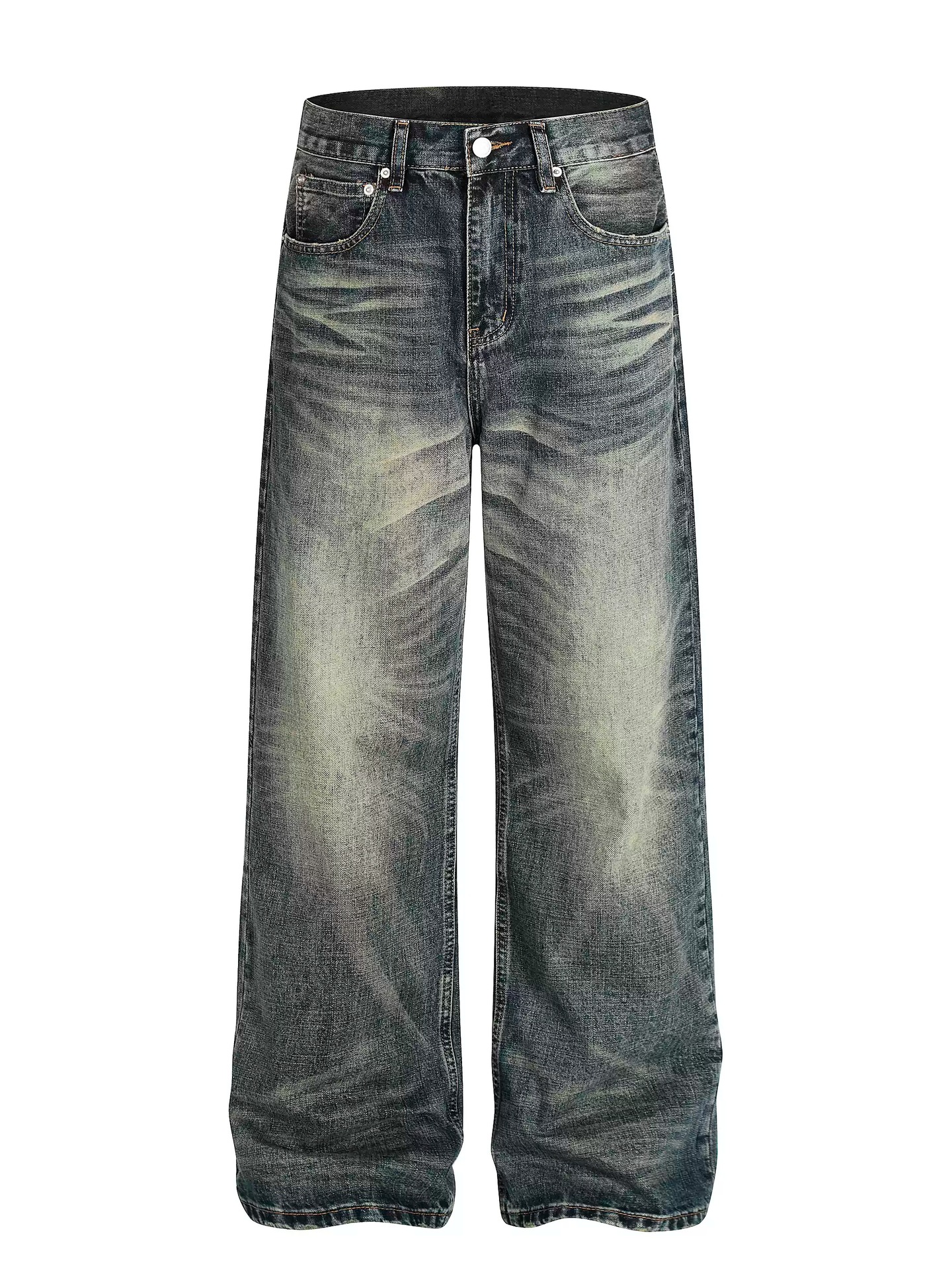 Men's High Street American Style Straight Leg Loose Wide Leg Dark Denim Jeans Slimming Trousers For Autumn And Winter Flowy Trendy_mkmklike.com