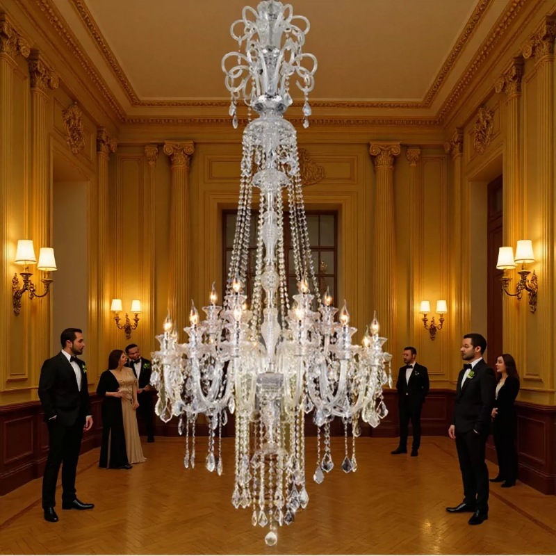 Wholesale villa chandeliers European crystal duplex building living room lights stairwell long chandeliers atmospheric luxury hotel lights