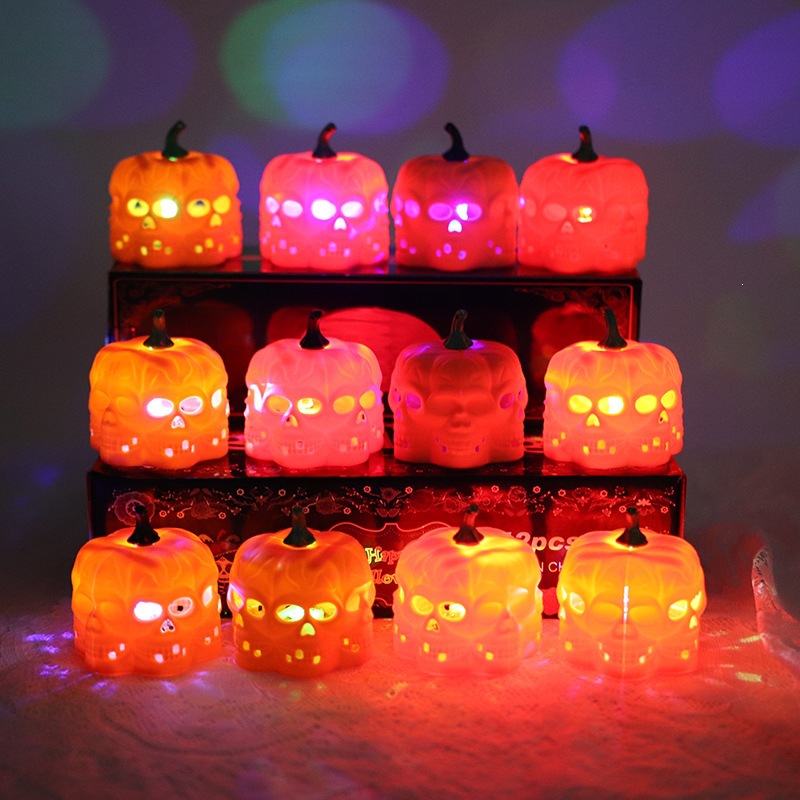 Halloween hueco cráneo lámpara de vela bar KTV atmósfera props LED flash luz de noche lámpara de calabaza