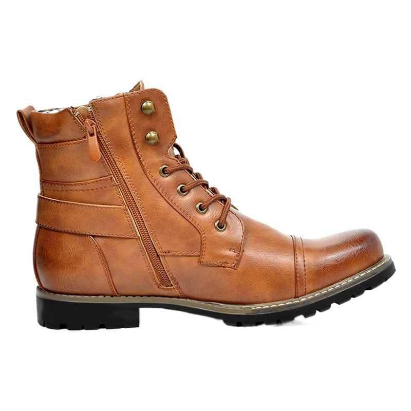 Front Lace-up Martin Boots plus size Foreign Trade Cross-border Flat Ankle Boots Low Side Zipper Amazon