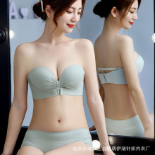 日系前扣无肩带小胸聚拢无钢圈内衣女隐形手掌杯透气性感文胸套装