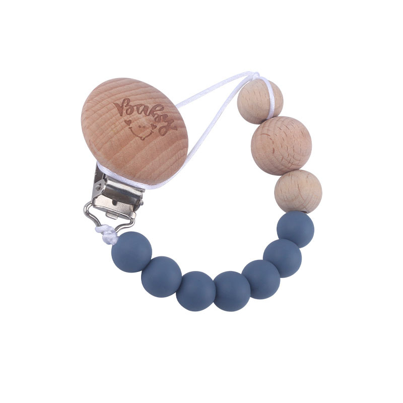 Bebé suministros de haya bebé Smiley cara forma chupete clip Beech cuentas de gel de sílice mordedor grano chupete cadena anti-pérdida
