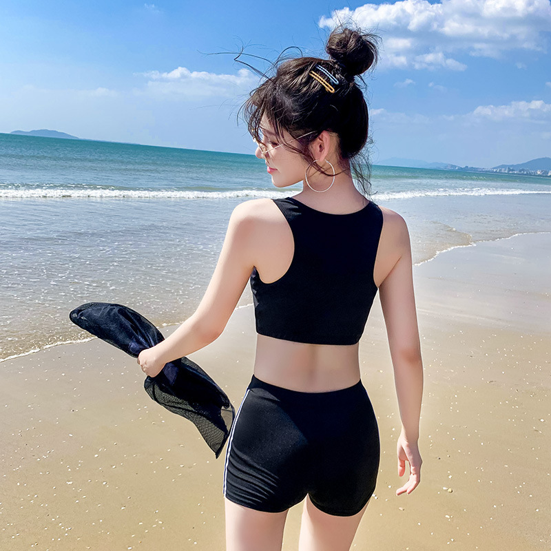 Dividir traje de baño de tres piezas de las mujeres en stock pelo recto deportes suelta carne cubierta traje de baño pequeño pecho push up traje de baño de aguas termales