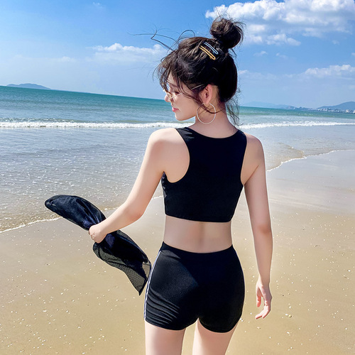 One-piece three-piece swimsuit for women, straight hair, sporty, loose, hides fat, swimsuit for small breasts, gathers, suitable for hot spring baths