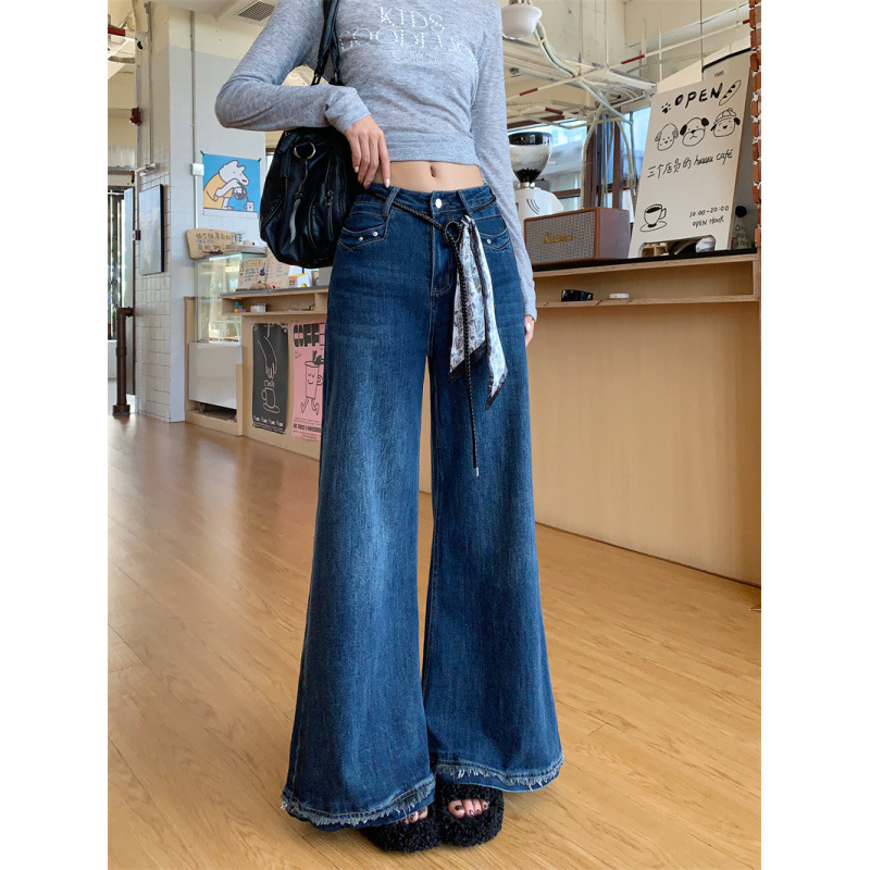 不贴腿修身微喇叭牛仔裤女春秋2025垂坠感直筒显瘦拖地裤休闲裤|undefined