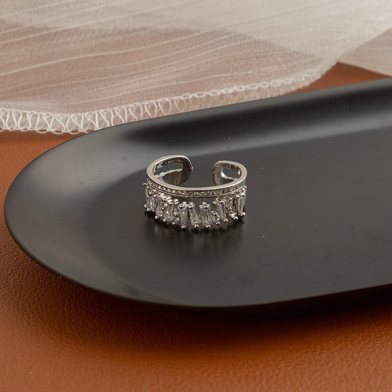 Silver double diamond ring
