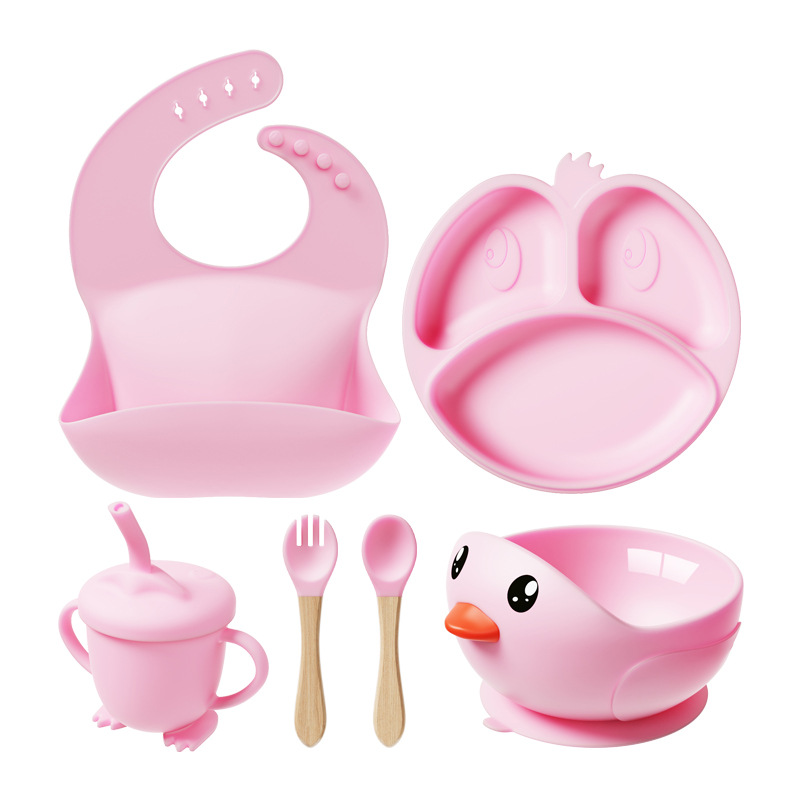 Ventas transfronterizas en caliente de silicona para niños cubiertos para bebés herramientas de cuenco de ventosas cuenco de comedor anti-caída productos para madres y bebés