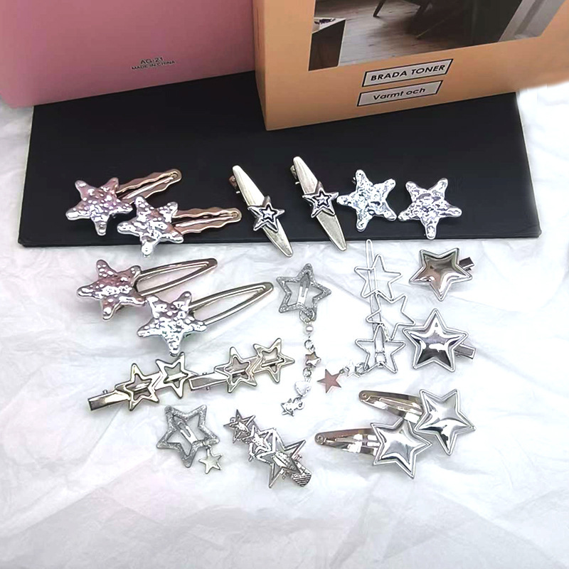 Sweet Cool Hot Girl Y2K Personality Star Hairpin Trendy Metal Punk Style Gothic Pendant Hairpin Bb Clip Set
