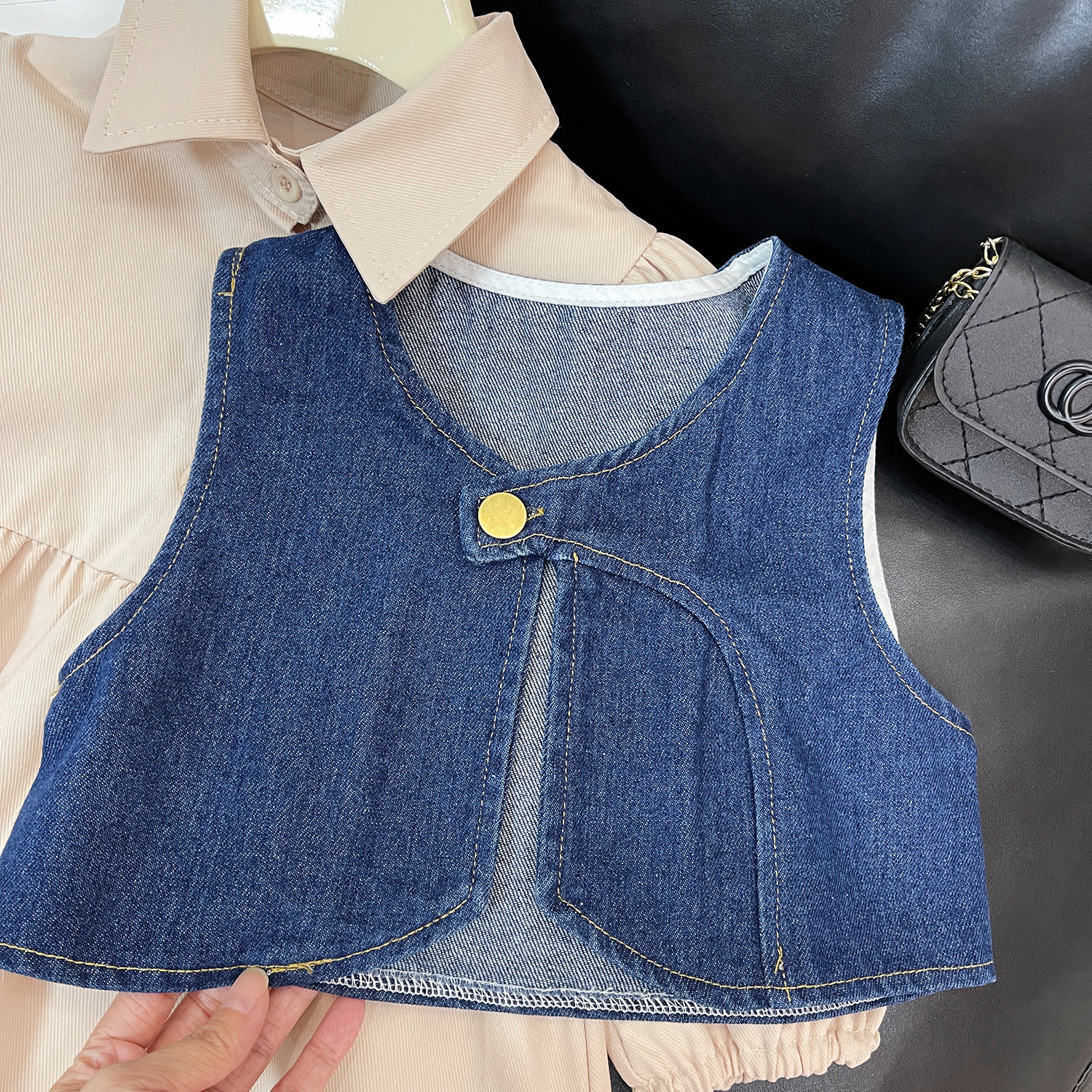 2023 Herbst neue koreanische Version Mädchen Jeansweste langärmeliges Kleid zweiteiliges Set 23353_voghion.com