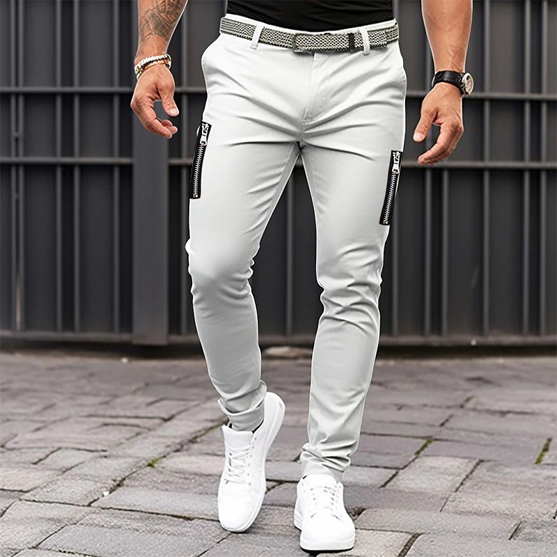 Men's Casual Pants Solid Colour Pure Cotton Leggings With Pockets_voghion.com