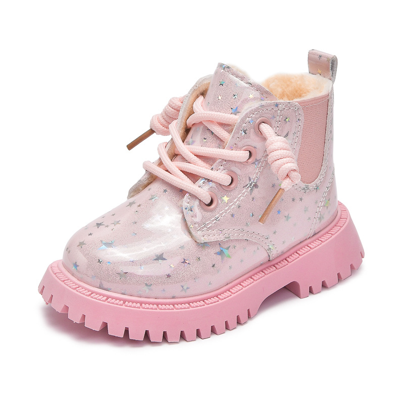 Botas de moda para niñas Martin 2025 invierno nuevo zapatos de algodón para niños versátiles con suela suave caliente baja botas británicas al por mayor