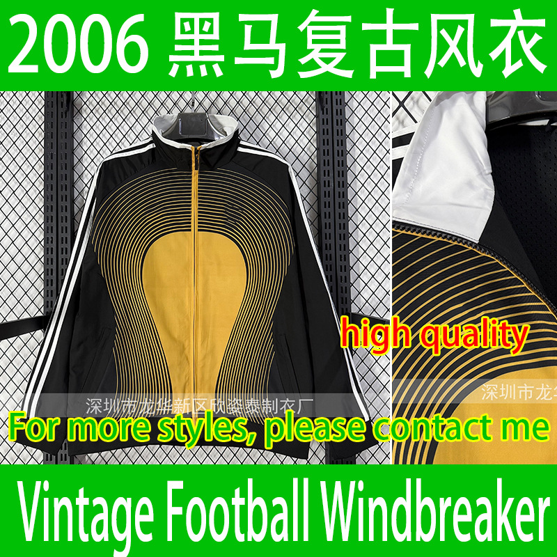 2006 Black Horse Black and Yellow Classic Retro Football Windbreaker Vintage Style Soccer Track Top