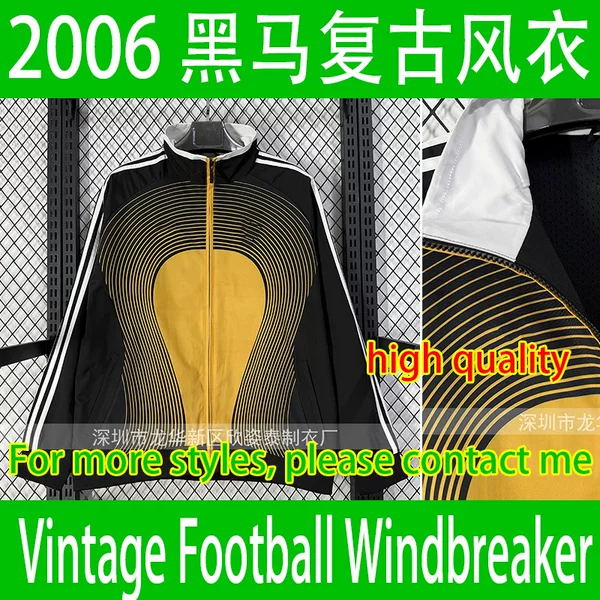 2006 Black Horse Black and Yellow Classic Retro Football Windbreaker Vintage Style Soccer Track Top
