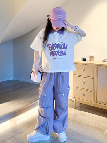 Kids' Clothing for Girls—Summer Fashionable 2024 New Arrival Mid-to-Large Size Korean-Style Stylish Lettered Casual Loose Two-Piece Set