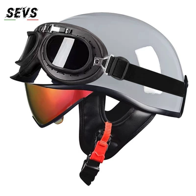 Motosiklet kaskı (dəbilqə) – Japanese-style scoop helmet - cement-gray-aurora-red-mirrorblack-frame-mirror-m
