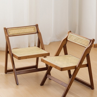 Small Chair Folding Chair Rattan Chair Home Folding Chair Homestay Bamboo Solid Wood Stool Casual Backrest Dining Chair