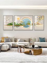 高檔牆畫客廳裝飾畫現代輕奢福祿生輝三聯掛畫簡約沙發背景牆壁畫