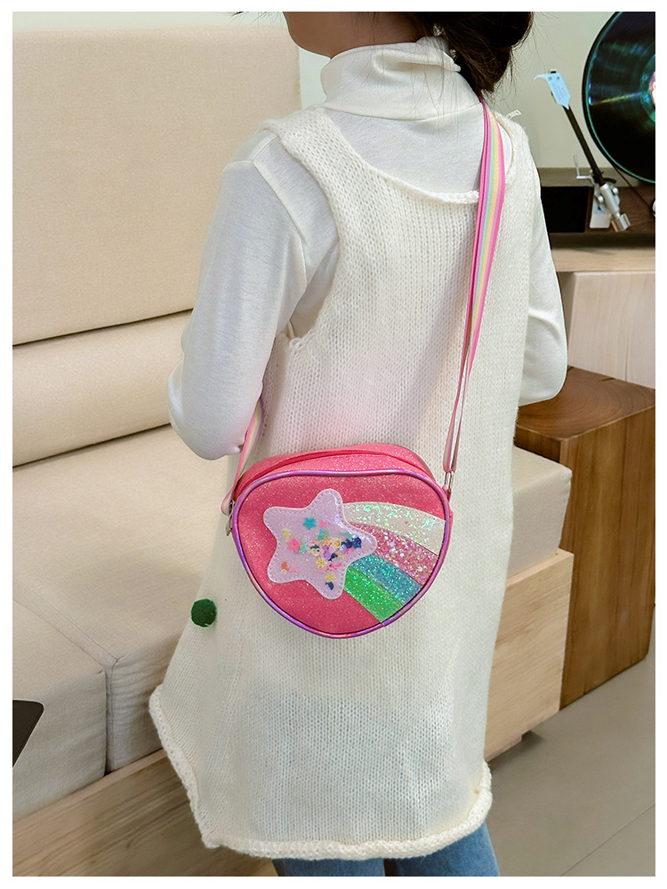 178g Weight Polyester Lining Material Zipper Closure Type Single Shoulder Strap Strap Type Shoulder Bag, Crossbody Bag Bags Type Daily Occasion Pu Leather Material Star, Stripe Pattern All Seasons Season Kid'S Gender Cute Style Heart-shaped Shape Kid'S Pu Leather Star Stripe Cute Heart-shaped Zipper Shoulder Bag Crossbody Bag 23