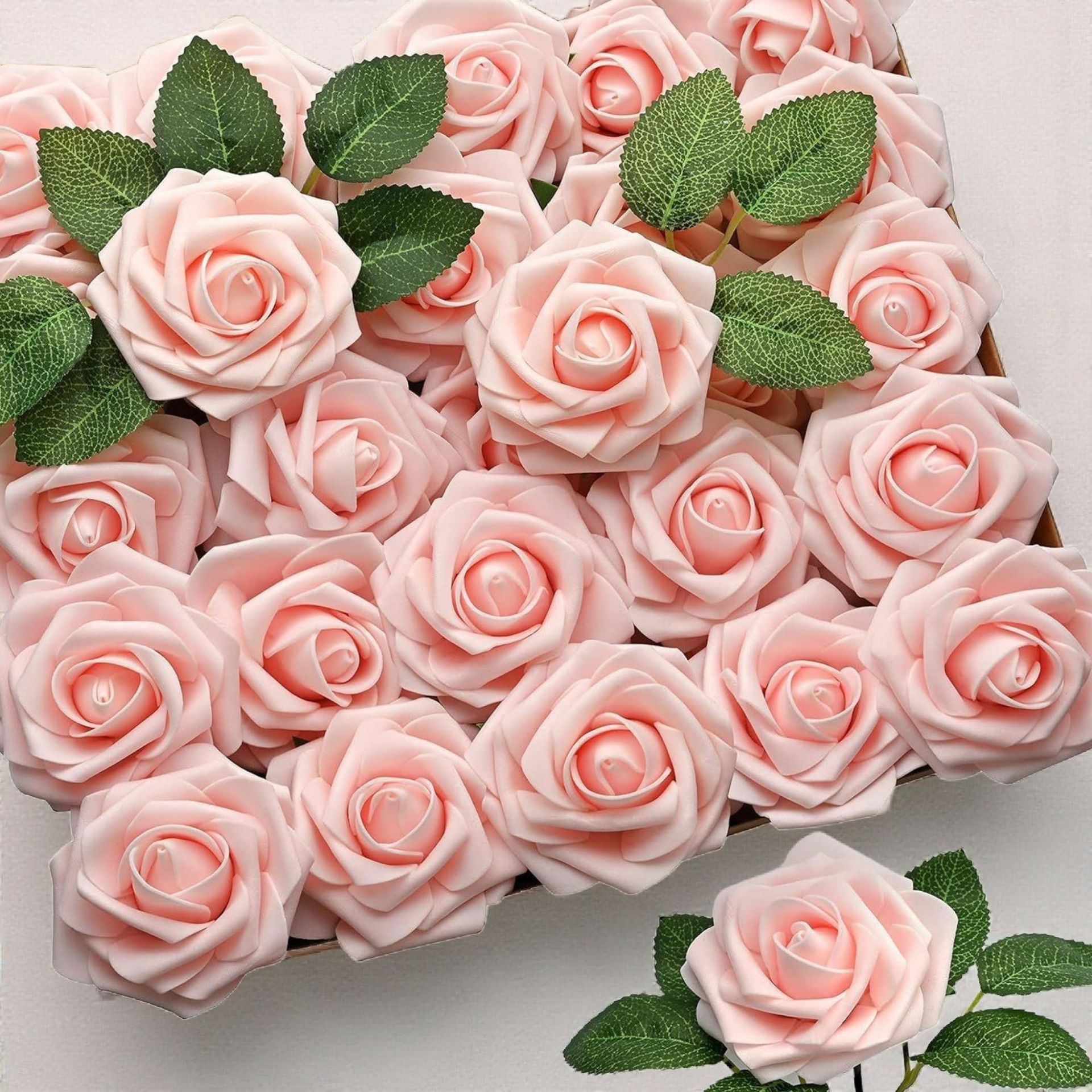 8cm仿真PE玫瑰花盒装批发婚庆家居假花装饰 跨境泡沫玫瑰花朵材料
