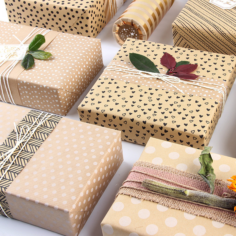 Papel de regalo para envolver regalos de San Valentín, cumpleaños, papel de regalo retro amarillo kraft, caja de regalo simple de alta gama