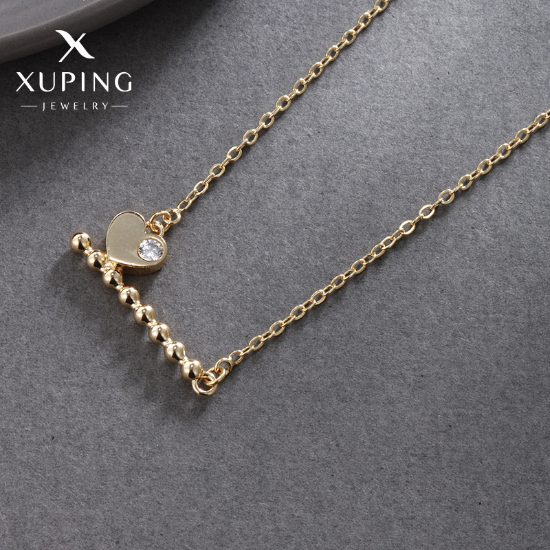 Collar Xuping Nuevo, Estilo Minimalista y Moderno, con Forma de Corazón, Cadena para Clavícula con Diseño de Piedras Artificiales, Versátil