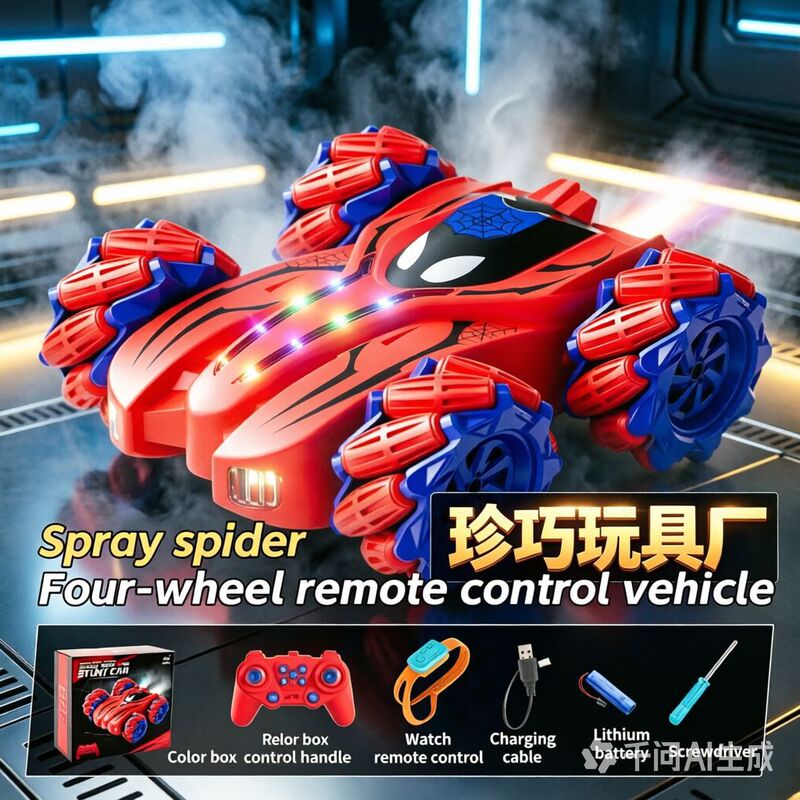 Amazon's best-selling cross-border children's spinning spider stunt car with lights, four-wheel racing remote control toy, double-sided racing car