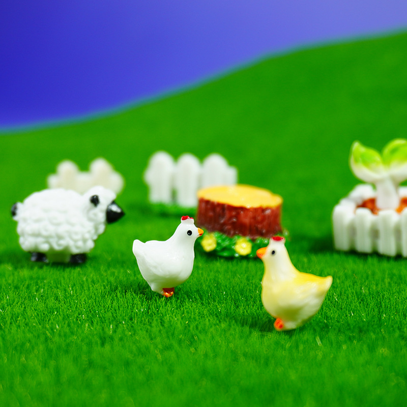 Cerca del muelle de árboles ZAKKA Adornos de resina de comestibles para hacer nuevos gallos y gallinas, decoración de micro paisajes de musgo
