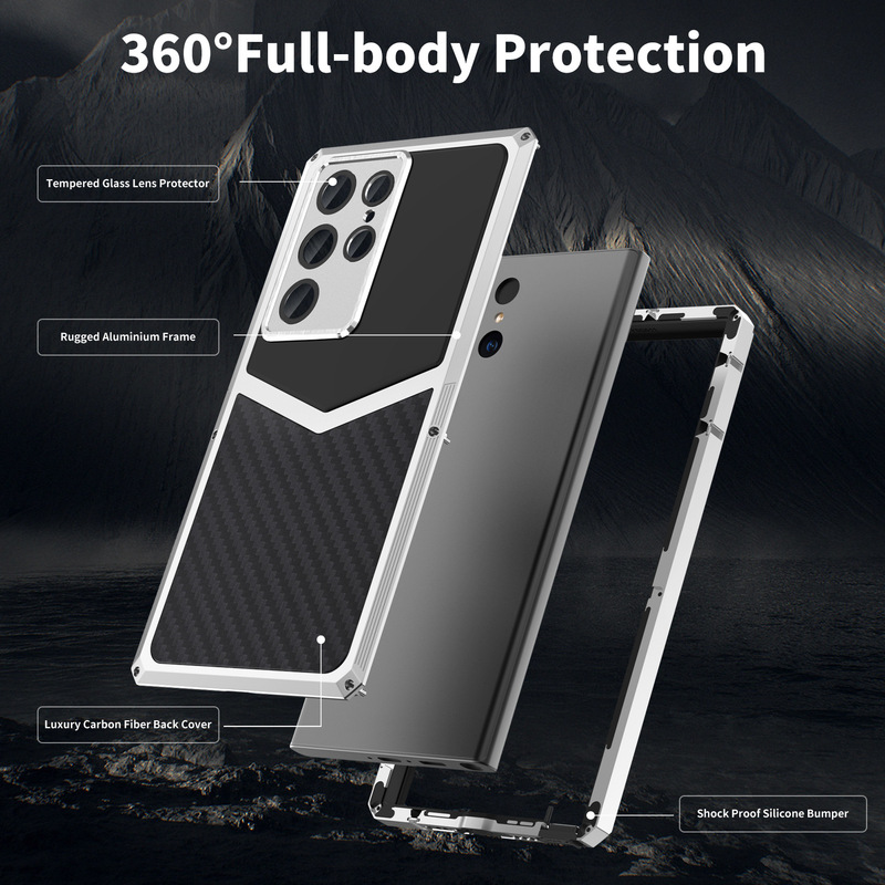 All-inclusive mobile phone case suitable for Samsung mobile phone S23Ultra carbon fiber metal shell screen lens protection mobile phone