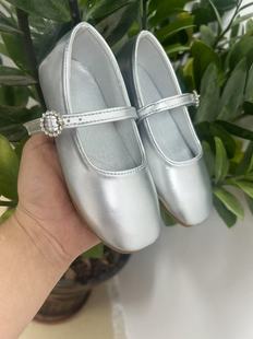 Cross-Border Za Same Style Silver Mary Jane Shoes 2025 New Style Shallow Mouth One-Line French Women's Square Toe Soft-Soled Princess Shoes