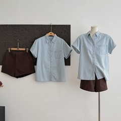 コットンウォッシュブルー半袖デニムシャツ夏ニッチレトロカジュアル薄手コート女性