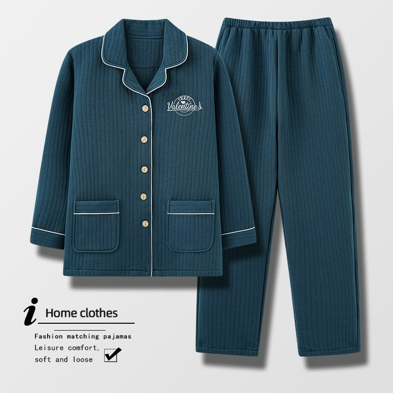 100% algodón capa intermedia de mediana edad y anciana madre pijamas de las mujeres de invierno flojo aire algodón engrosada homewear traje