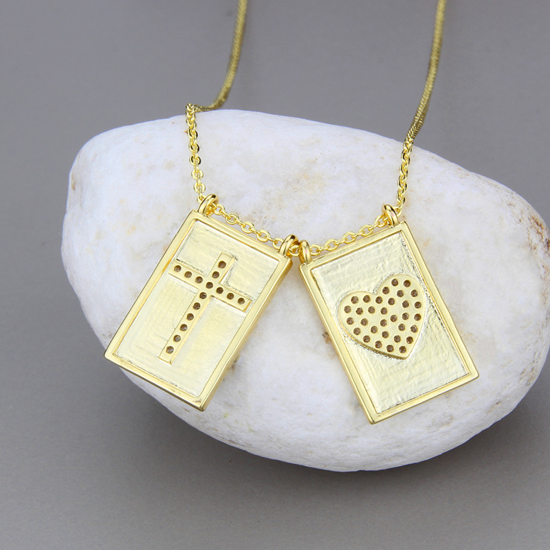 Square White Zirconium Heart-shaped Cross Necklace display picture 7