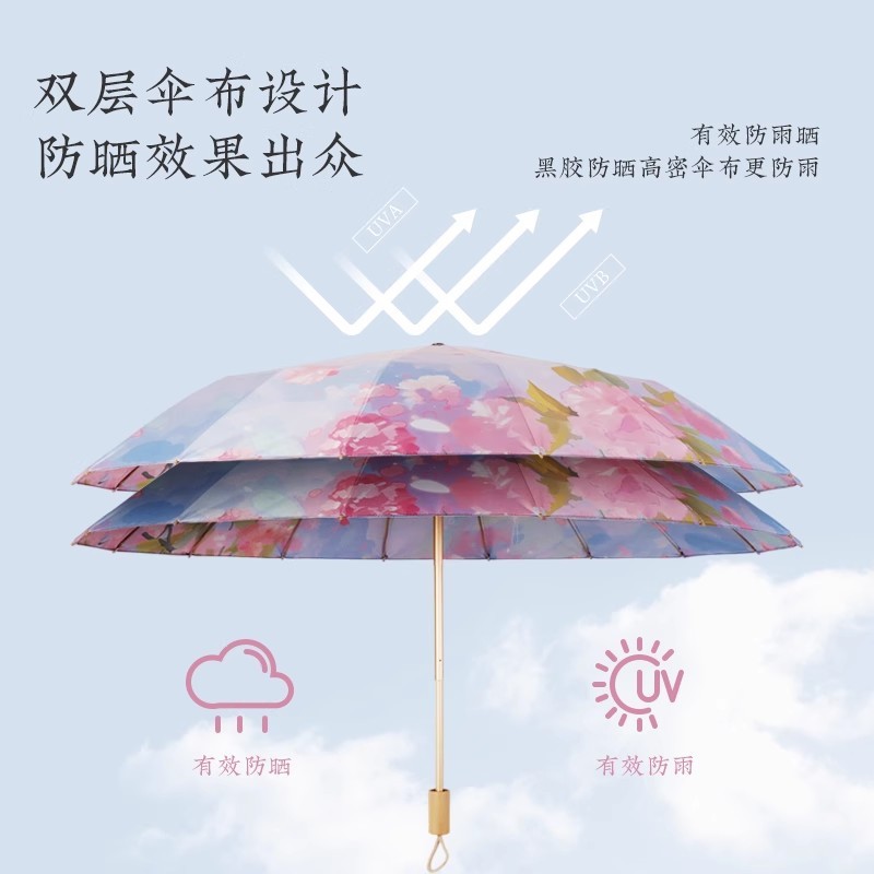 中国風二層両面日傘、晴雨兼用、中国風レトロ二層傘、日焼け止め、UVカット傘|undefined