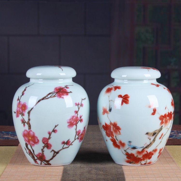 陶瓷茶叶罐 密封储物罐山水花卉釉面药罐家居工艺品摆件一件代发