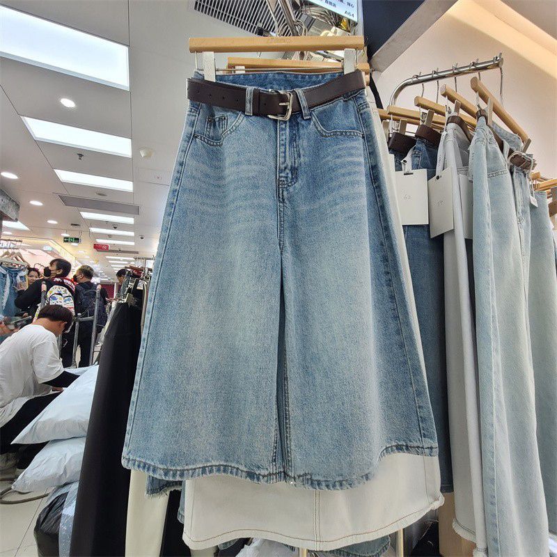 美式复古阔腿七分牛仔裤女2025夏季新款高腰显瘦宽松中长款直筒裤