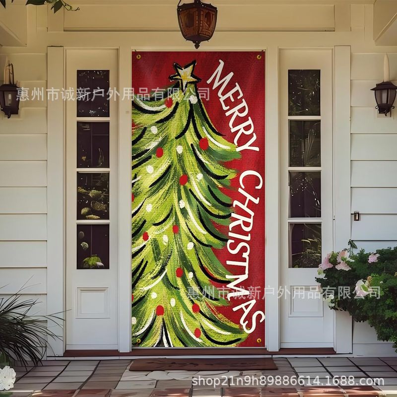Amazonクロスボーダー新しいクリスマスドアカバーサンタクロースドアカバーホリデーパーティー雰囲気背景布卸売|undefined