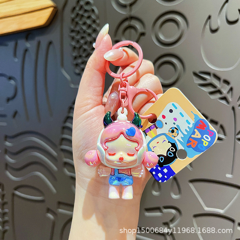 クリエイティブ電気メッキ悪魔ガール人形かわいいペンダント漫画キーチェーンカップルキーホルダーガールズバッグペンダント|undefined