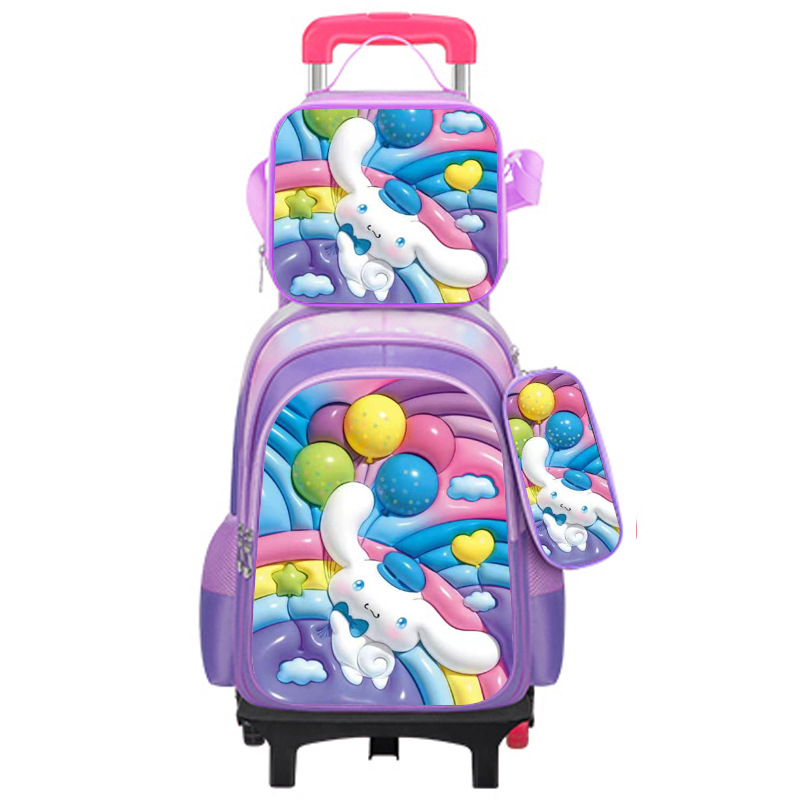 Los nuevos estudiantes de primaria transfronterizos pueden instalar una mochila escolar de dos ruedas y seis ruedas con barra de tracción, mochila de dibujos animados lindo para niños de tres piezas