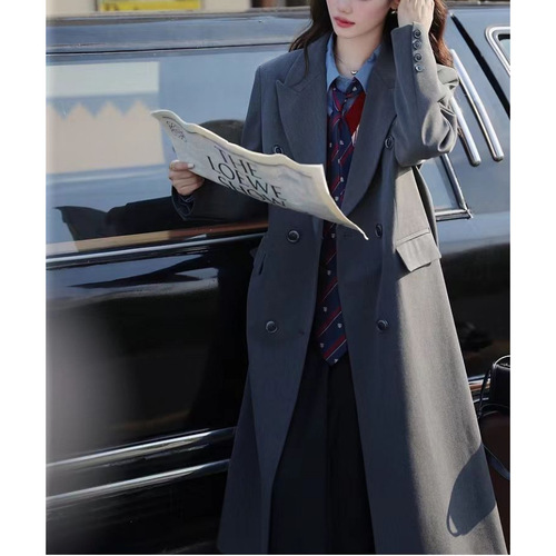 Khaki suit and windbreaker women's 2026 spring and autumn new style, small man, slimming and over the knee, medium and long temperament coat coat