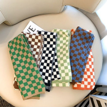 秋冬新款棋盘格儿童围巾宝宝保暖毛线针织围脖套加厚保暖格子围巾