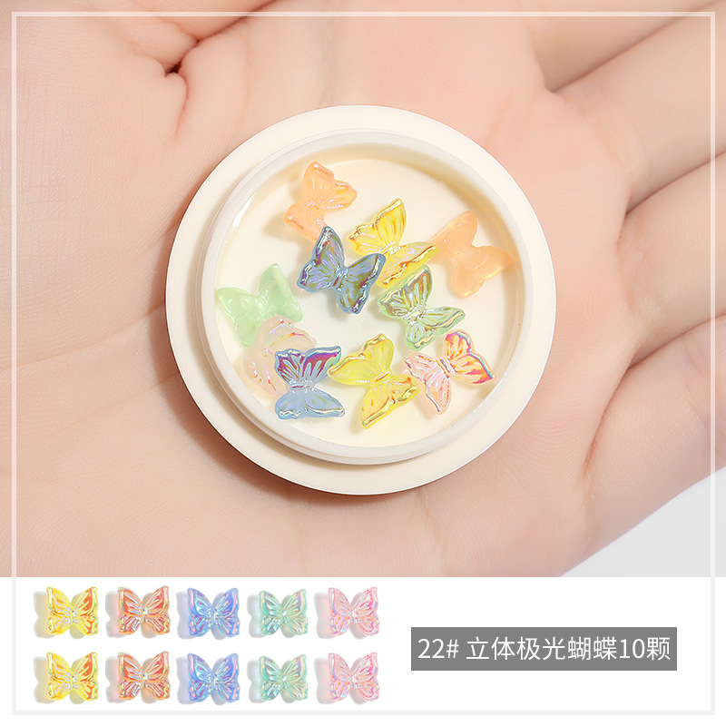 Online popular hielo transparente Aurora mariposa joyería cristal blanco piedra tridimensional uñas diamante Super Flash rhinestone uñas joyería