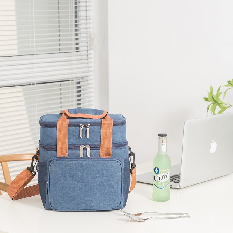Nueva transfronteriza de doble capa bolsa térmica portátil crossbody bolsa de almuerzo bolsa de picnic al aire libre bolsa de hielo impermeable con arroz bolsa térmica