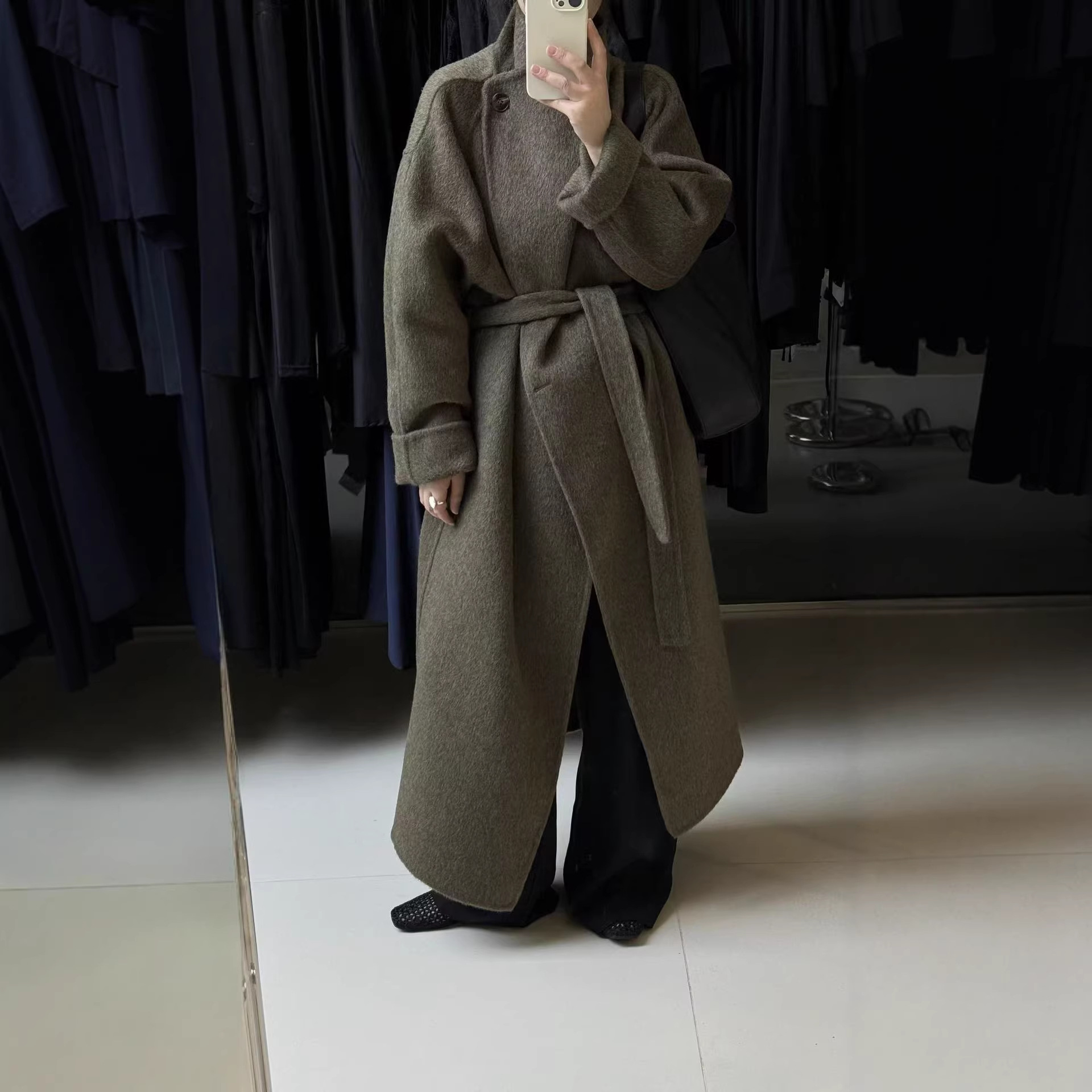 【Salt Wind Edge】Vintage Lapel Double-Sided Wool Coat for Women, Artistic Retro Style, Mid-Length, Pure Wool