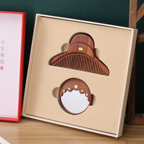 Women's Day souvenir wholesale classical Chinese style national trend cultural and creative wooden comb mirror portable gift set